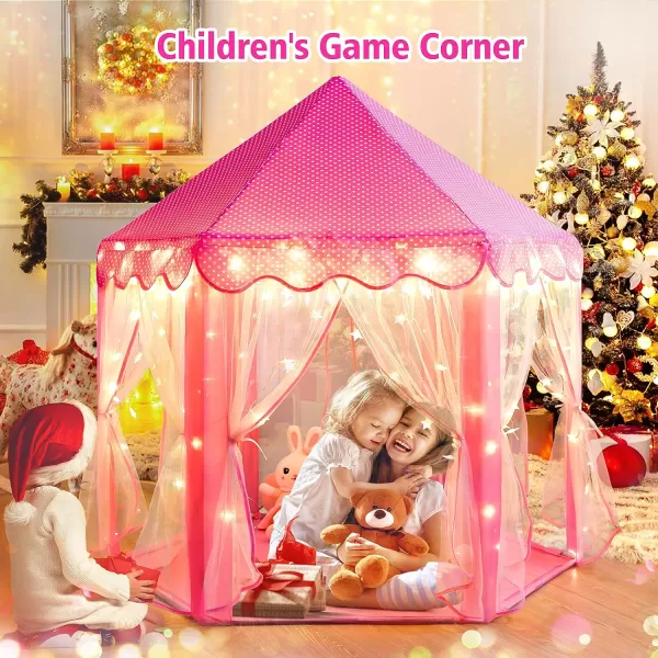 imageMonobeach Princess Tent Girls Large Playhouse Kids Castle Play Tent with Star Lights Toy for Children Indoor and Outdoor Games 55 x 53 DxHPink Princess Tent with Little Star Lights