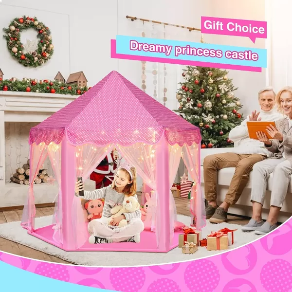 imageMonobeach Princess Tent Girls Large Playhouse Kids Castle Play Tent with Star Lights Toy for Children Indoor and Outdoor Games 55 x 53 DxHPink Princess Tent with Large Star Lights
