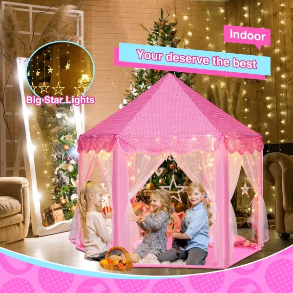 imageMonobeach Princess Tent Girls Large Playhouse Kids Castle Play Tent with Star Lights Toy for Children Indoor and Outdoor Games 55 x 53 DxHPink Princess Tent with Large Star Lights