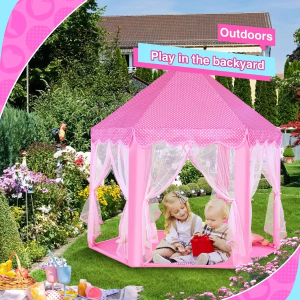 imageMonobeach Princess Tent Girls Large Playhouse Kids Castle Play Tent with Star Lights Toy for Children Indoor and Outdoor Games 55 x 53 DxHPink Princess Tent with Large Star Lights