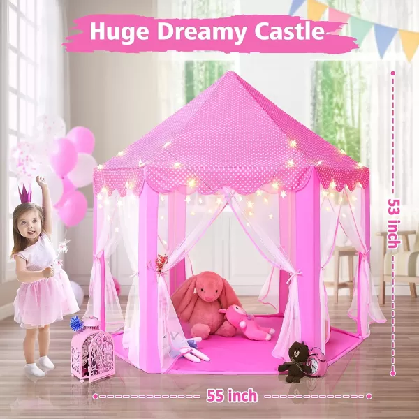 imageMonobeach Princess Tent Girls Large Playhouse Kids Castle Play Tent with Star Lights Toy for Children Indoor and Outdoor Games 55 x 53 DxHPink Princess Tent with Little Star Lights