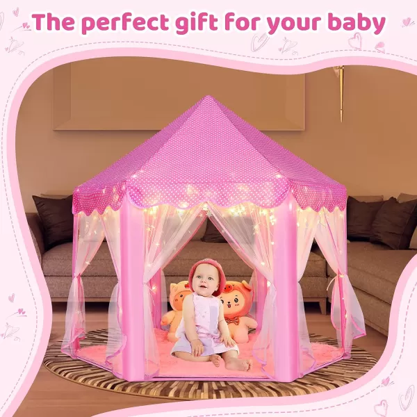 imageMonobeach Princess Tent Girls Large Playhouse Kids Castle Play Tent with Star Lights Toy for Children Indoor and Outdoor Games 55 x 53 DxHPink Princess Tent with Play Mat