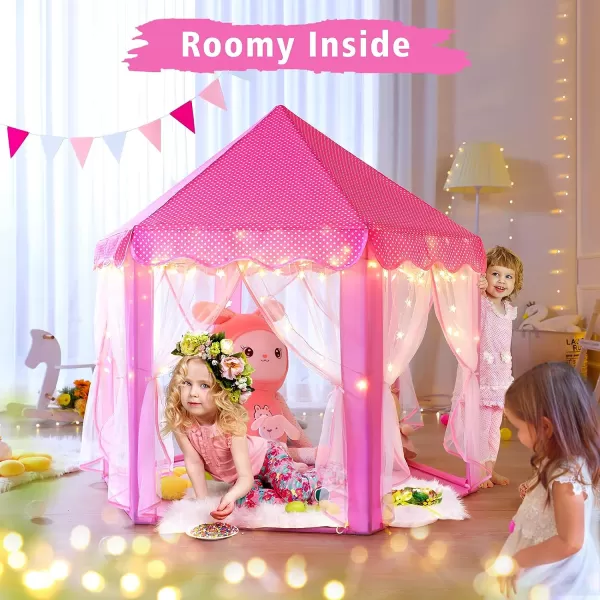 imageMonobeach Princess Tent Girls Large Playhouse Kids Castle Play Tent with Star Lights Toy for Children Indoor and Outdoor Games 55 x 53 DxHPink Princess Tent with Little Star Lights
