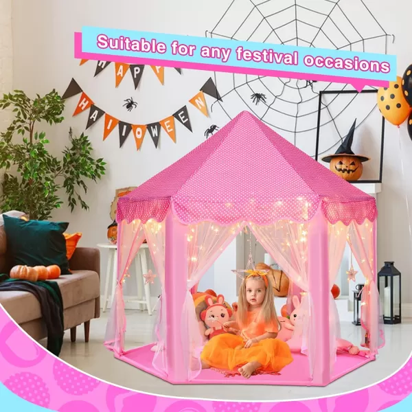 imageMonobeach Princess Tent Girls Large Playhouse Kids Castle Play Tent with Star Lights Toy for Children Indoor and Outdoor Games 55 x 53 DxHPink Princess Tent with Large Star Lights