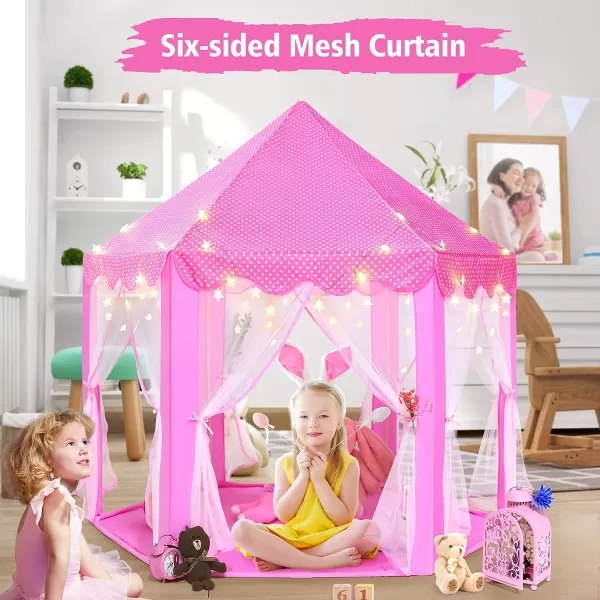 imageMonobeach Princess Tent Girls Large Playhouse Kids Castle Play Tent with Star Lights Toy for Children Indoor and Outdoor Games 55 x 53 DxHPink Princess Tent with Little Star Lights