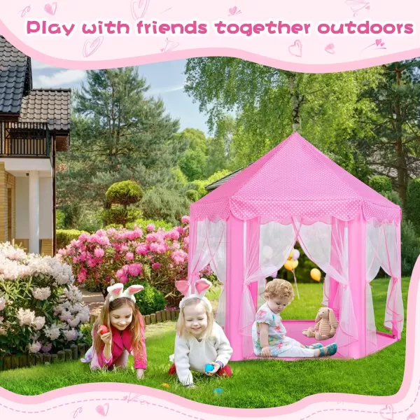 imageMonobeach Princess Tent Girls Large Playhouse Kids Castle Play Tent with Star Lights Toy for Children Indoor and Outdoor Games 55 x 53 DxHPink Princess Tent with Play Mat