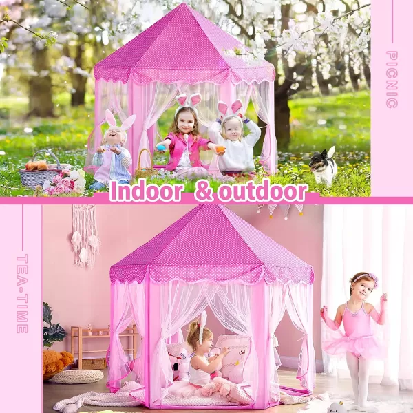 imageMonobeach Princess Tent Girls Large Playhouse Kids Castle Play Tent with Star Lights Toy for Children Indoor and Outdoor Games 55 x 53 DxHPink Princess Tent with Little Star Lights