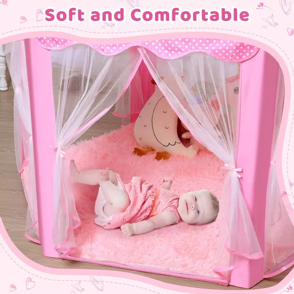 imageMonobeach Princess Tent Girls Large Playhouse Kids Castle Play Tent with Star Lights Toy for Children Indoor and Outdoor Games 55 x 53 DxHPink Princess Tent with Play Mat