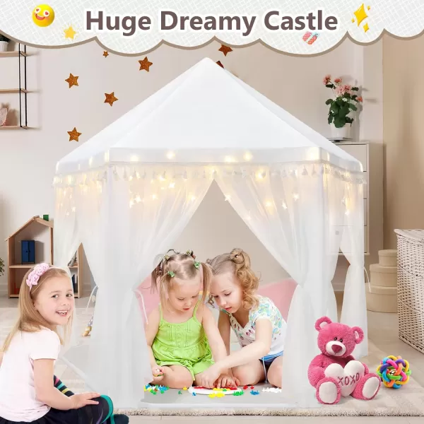 imageMonobeach White Princess Tent Girls Tassel Decor Large Playhouse Kids Castle Play Tent with Star Lights Toy for Children Indoor and Outdoor Games 55 x 53 White Princess Tent with TasselWhite Princess Tent with Tassel