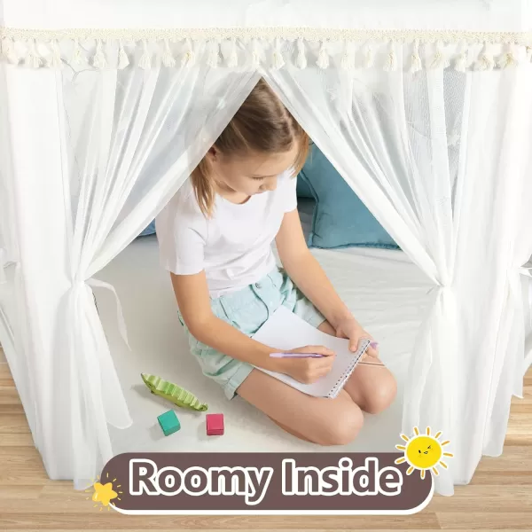 imageMonobeach White Princess Tent Girls Tassel Decor Large Playhouse Kids Castle Play Tent with Star Lights Toy for Children Indoor and Outdoor Games 55 x 53 White Princess Tent with TasselWhite Princess Tent with Tassel