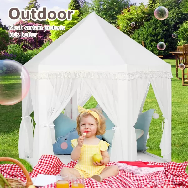 imageMonobeach White Princess Tent Girls Tassel Decor Large Playhouse Kids Castle Play Tent with Star Lights Toy for Children Indoor and Outdoor Games 55 x 53 White Princess Tent with TasselWhite Princess Tent with Tassel