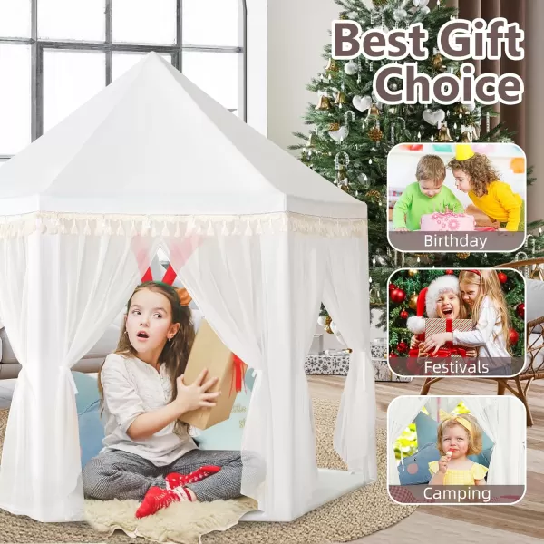 imageMonobeach White Princess Tent Girls Tassel Decor Large Playhouse Kids Castle Play Tent with Star Lights Toy for Children Indoor and Outdoor Games 55 x 53 White Princess Tent with TasselWhite Princess Tent with Tassel