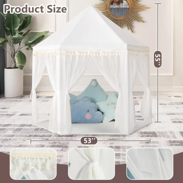 imageMonobeach White Princess Tent Girls Tassel Decor Large Playhouse Kids Castle Play Tent with Star Lights Toy for Children Indoor and Outdoor Games 55 x 53 White Princess Tent with TasselWhite Princess Tent with Tassel
