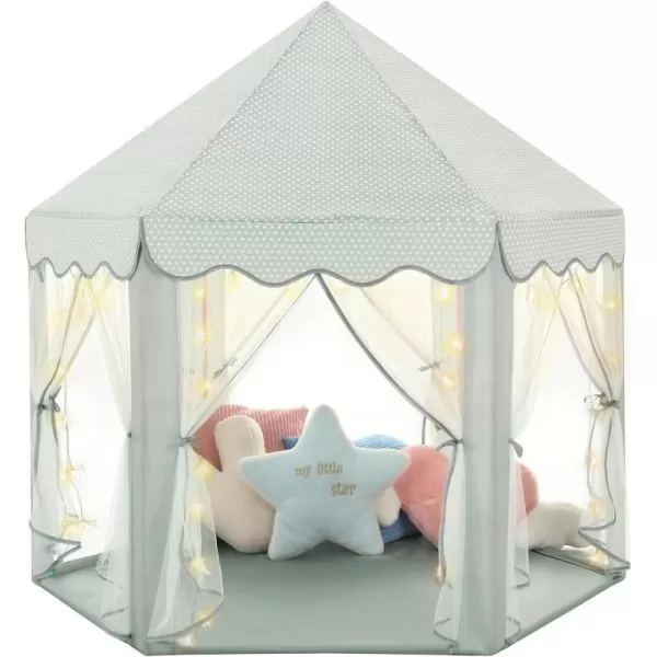 imageMonobeach Princess Tent Girls Large Playhouse Kids Castle Play Tent with Star Lights Gift Toy for Children Indoor and Outdoor Games 55 x 53 DxH Purple07 Celadon Tent with Little Star Lights
