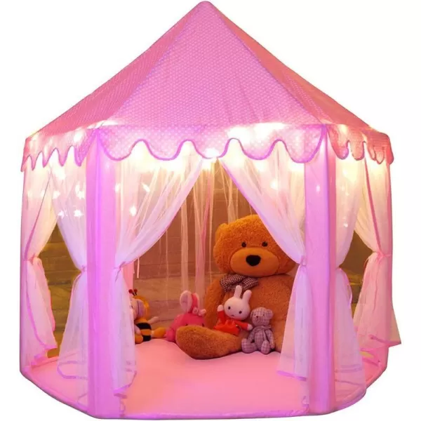 imageMonobeach Princess Tent Girls Large Playhouse Kids Castle Play Tent with Star Lights Toy for Children Indoor and Outdoor Games 55 x 53 DxHPink Princess Tent with Little Star Lights