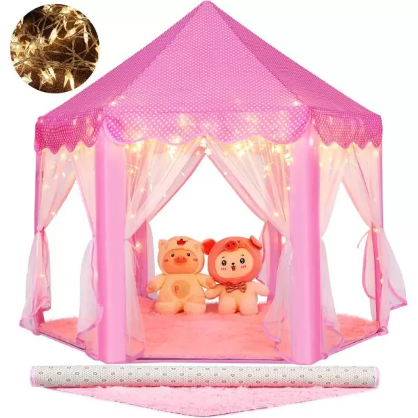 imageMonobeach Princess Tent Girls Large Playhouse Kids Castle Play Tent with Star Lights Toy for Children Indoor and Outdoor Games 55 x 53 DxHPink Princess Tent with Play Mat