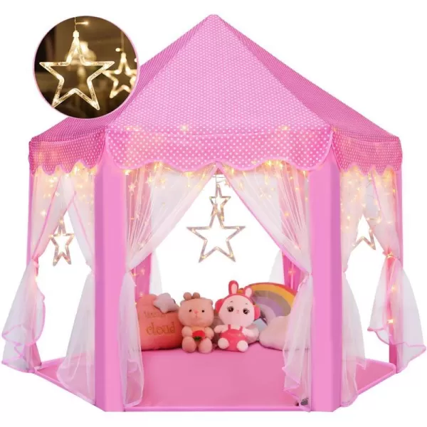Pink Princess Tent with Large Star Lights