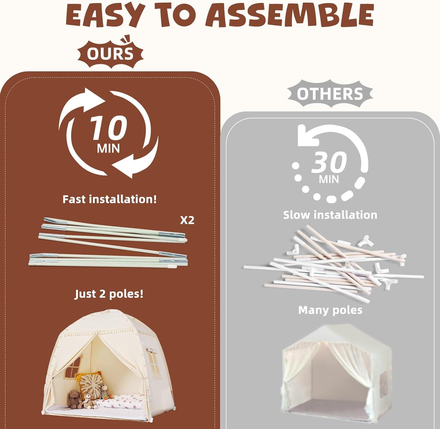 imageMonobeach Kids Tent Beige Play Tent with Long Mesh Curtain Large Playhouse for Indoor Outdoor Play Cottage Castle Toy for Girls Boys House Gift Beige Kids Play TentMedium Beige Toddlers Bed Tent