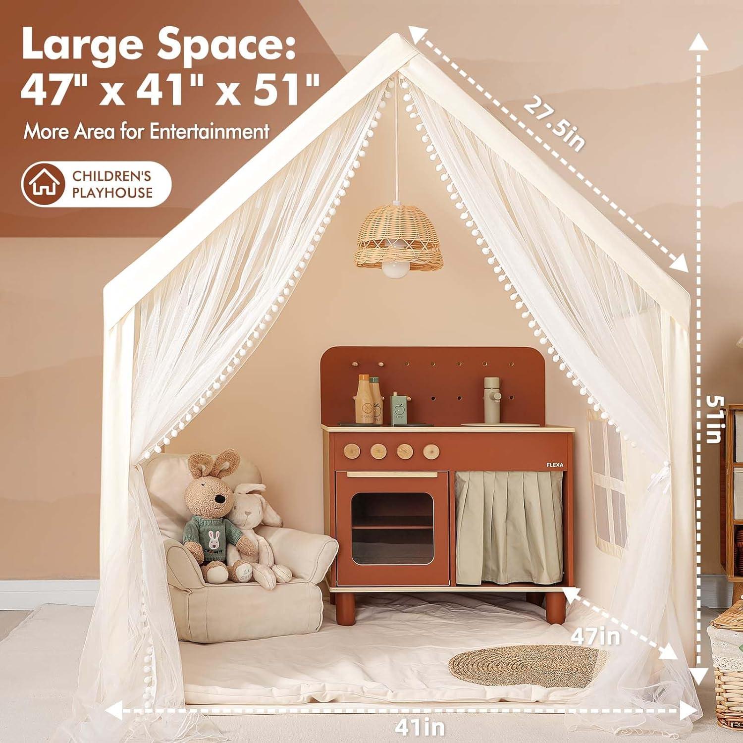 imageMonobeach Kids Tent Beige Play Tent with Long Mesh Curtain Large Playhouse for Indoor Outdoor Play Cottage Castle Toy for Girls Boys House Gift Beige Kids Play TentBeige Kids Play Tent