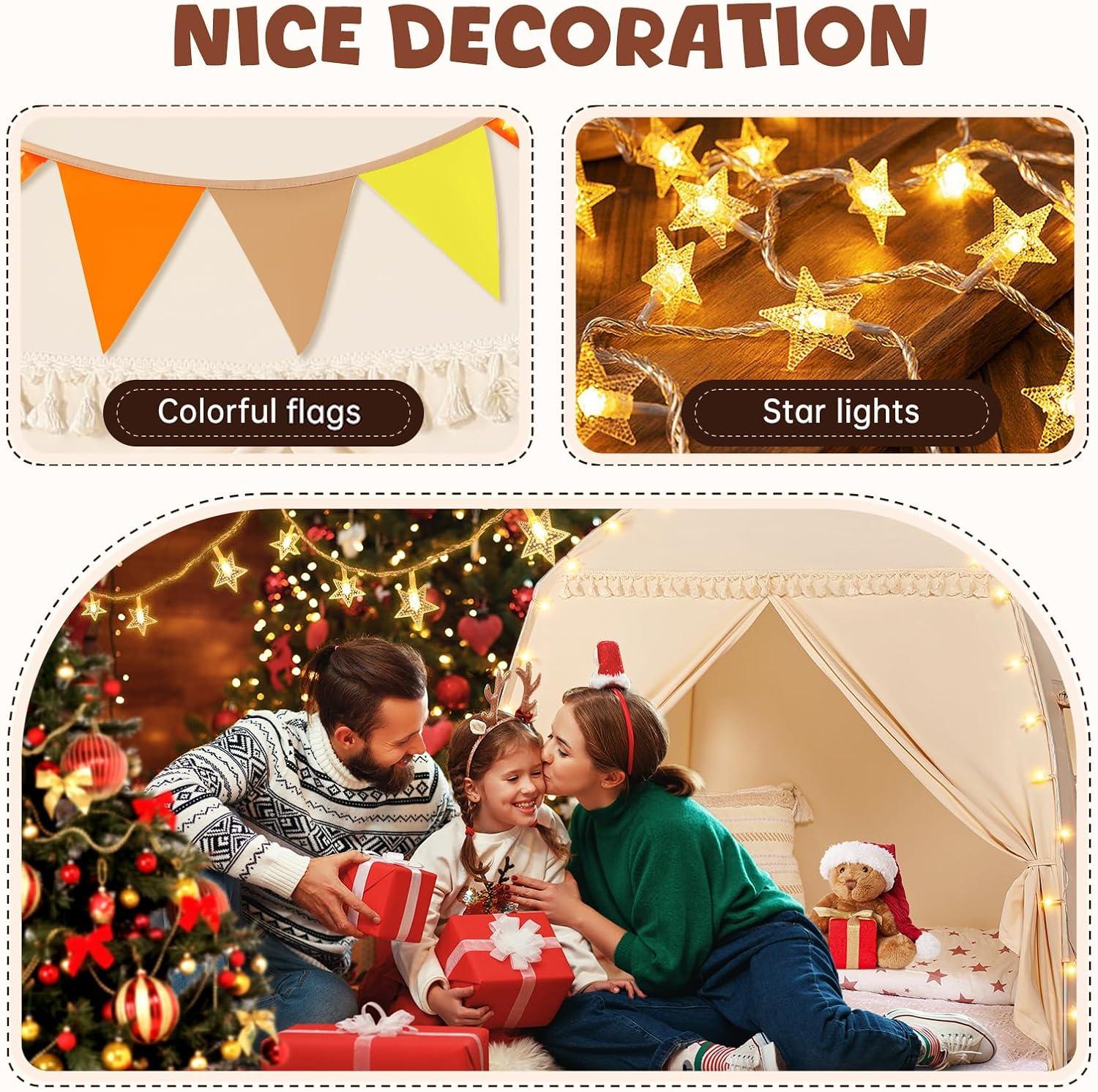 imageMonobeach Kids Tent Beige Play Tent with Long Mesh Curtain Large Playhouse for Indoor Outdoor Play Cottage Castle Toy for Girls Boys House Gift Beige Kids Play TentMedium Beige Toddlers Bed Tent
