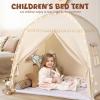 imageMonobeach Kids Tent Beige Play Tent with Long Mesh Curtain Large Playhouse for Indoor Outdoor Play Cottage Castle Toy for Girls Boys House Gift Beige Kids Play TentMedium Beige Toddlers Bed Tent