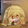 imageMonobeach Kids Tent Beige Play Tent with Long Mesh Curtain Large Playhouse for Indoor Outdoor Play Cottage Castle Toy for Girls Boys House Gift Beige Kids Play TentMedium Beige Toddlers Bed Tent