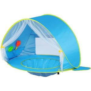 imageMonobeach Baby Beach Tent Beach Canopy Sun Shelter UPF50 UV Protection Baby Pool with Canopy Easy Set Up Pop Up Baby Beach Shade Pool for Toddlers Outdoor Camping Pool Fun Front Mesh Blue
