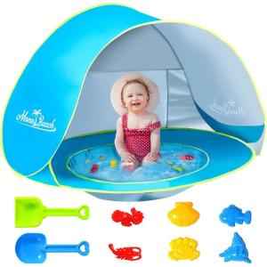imageMonobeach Baby Beach Tent Pop Up Portable Shade Pool UV Protection Sun Shelter for Infant02 Blue Beach Tent with Toys