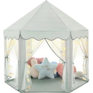 imageMonobeach Princess Tent Girls Unicorn Large Playhouse Kids Castle Play Tent with Star Lights Gift Toy for Children Indoor and Outdoor Games 55 x 53 DxH07 Celadon Tent with Little Star Lights