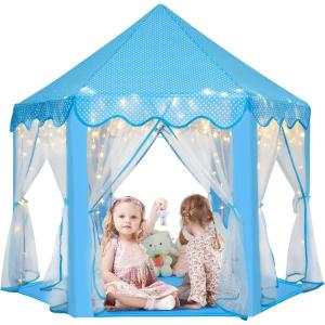 imageMonobeach Princess Tent Girls Unicorn Large Playhouse Kids Castle Play Tent with Star Lights Gift Toy for Children Indoor and Outdoor Games 55 x 53 DxH04 Blue Tent with Little Star Lights