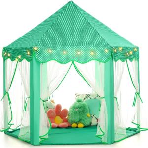 imageMonobeach Princess Tent Girls Unicorn Large Playhouse Kids Castle Play Tent with Star Lights Gift Toy for Children Indoor and Outdoor Games 55 x 53 DxH12 Green Tent with Little Star Lights