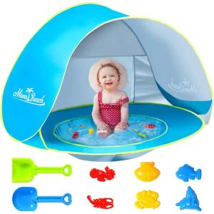imageMonobeach Baby Beach Tent Pop Up Portable Shade Pool UPF50 UV Protection Sun Shelter for Infant with Easy Set Up Canopy Pink Beach Tent02 Blue Beach Tent with Toys