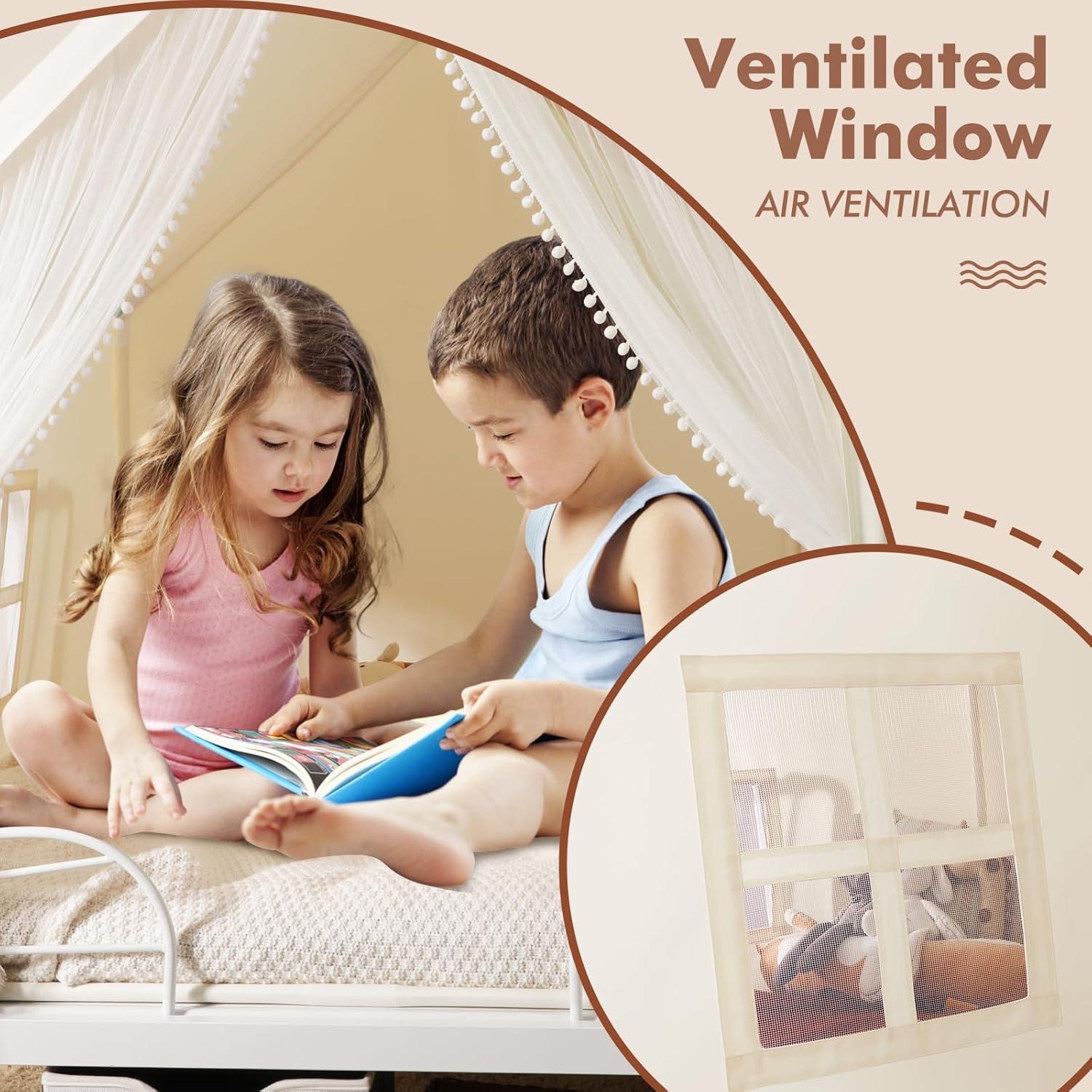 imageMonobeach Kids Tent Beige Play Tent with Long Mesh Curtain Large Playhouse for Indoor Outdoor Play Cottage Castle Toy for Girls Boys House Gift Beige Kids Play Tent with MatBeige Kids Play Tent with Mat