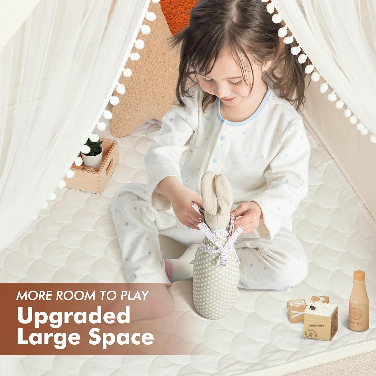 imageMonobeach Kids Tent Beige Play Tent with Long Mesh Curtain Large Playhouse for Indoor Outdoor Play Cottage Castle Toy for Girls Boys House Gift Beige Kids Play Tent with MatBeige Kids Play Tent with Mat