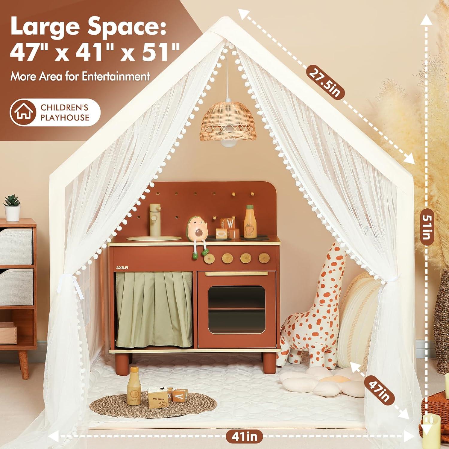 imageMonobeach Kids Tent Beige Play Tent with Long Mesh Curtain Large Playhouse for Indoor Outdoor Play Cottage Castle Toy for Girls Boys House Gift Beige Kids Play Tent with MatBeige Kids Play Tent with Mat