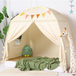 imageMonobeach Kids Tent Beige Play Tent with Long Mesh Curtain Large Playhouse for Indoor Outdoor Play Cottage Castle Toy for Girls Boys House Gift Beige Kids Play Tent with MatLarge Beige Toddlers Bed Tent